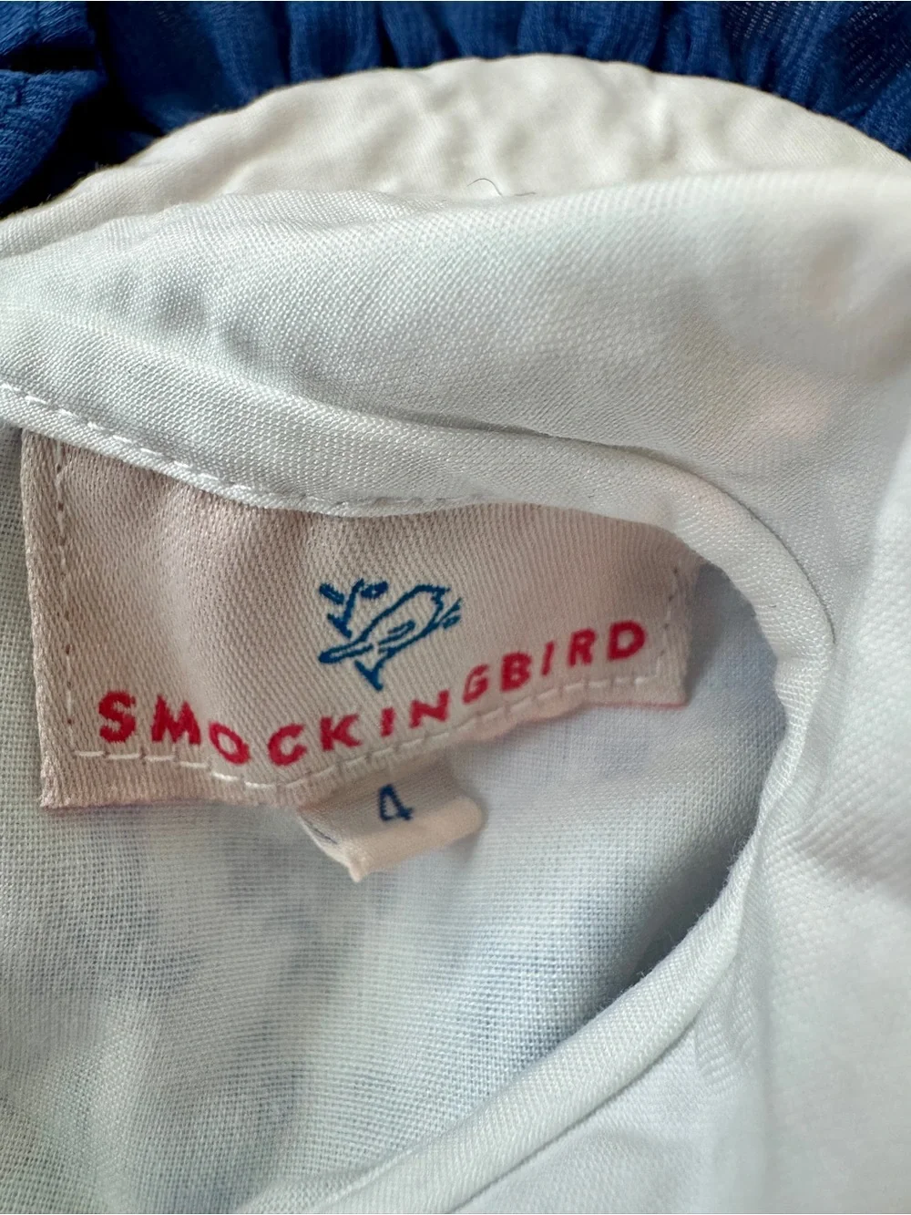 Smockingbird Girls, Sz 4, Blue & White Smocked Halloween Motif Dress